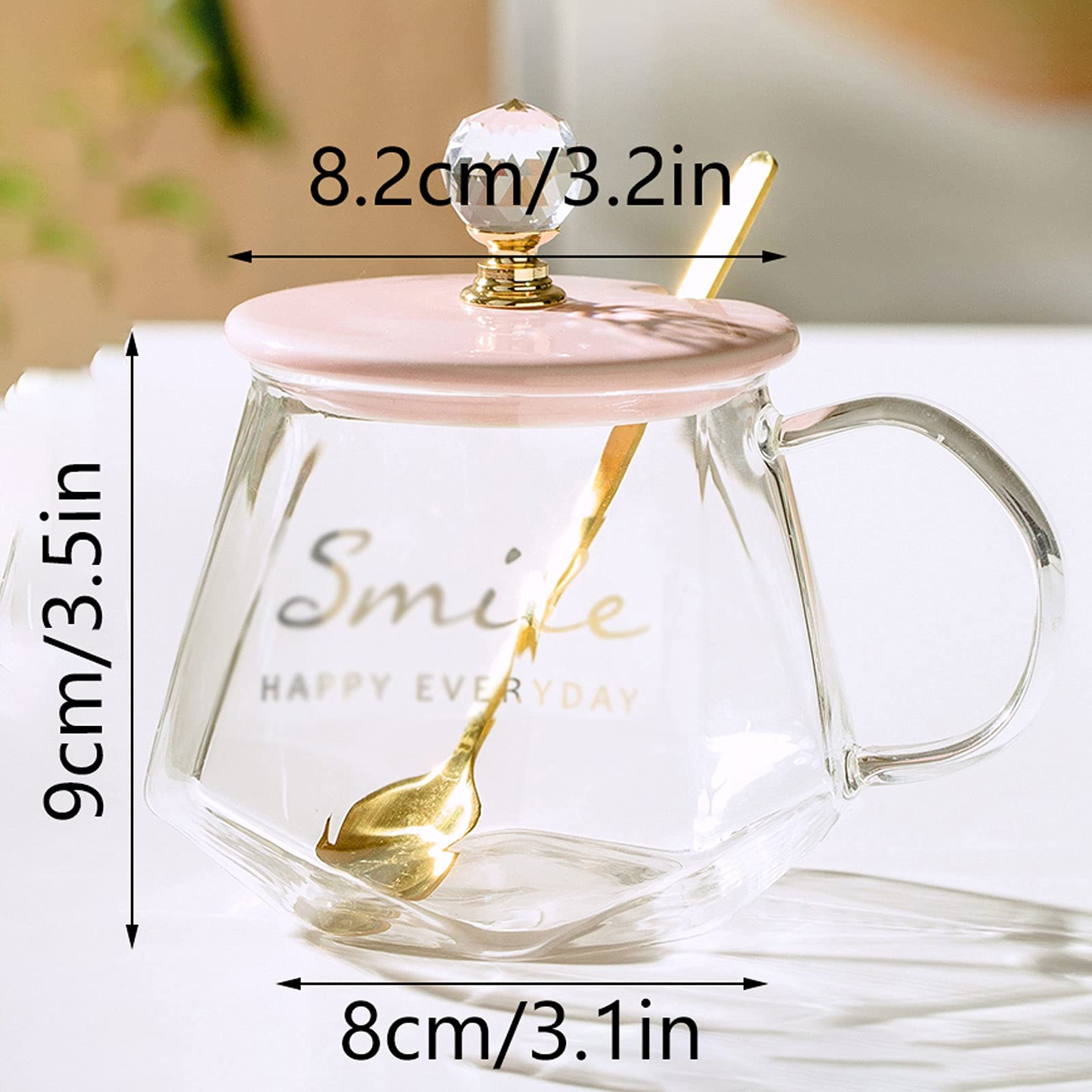 Szklanki do picia 2-częściowy zestaw szklanych kubków z pokrywką 400 ml duża pojemność filiżanka do herbaty mleko kawa kubek bezołowiowy zestaw szklanych kubków (opcjonalnie zielony i różowy) szklany kubek (kolor: różowy)