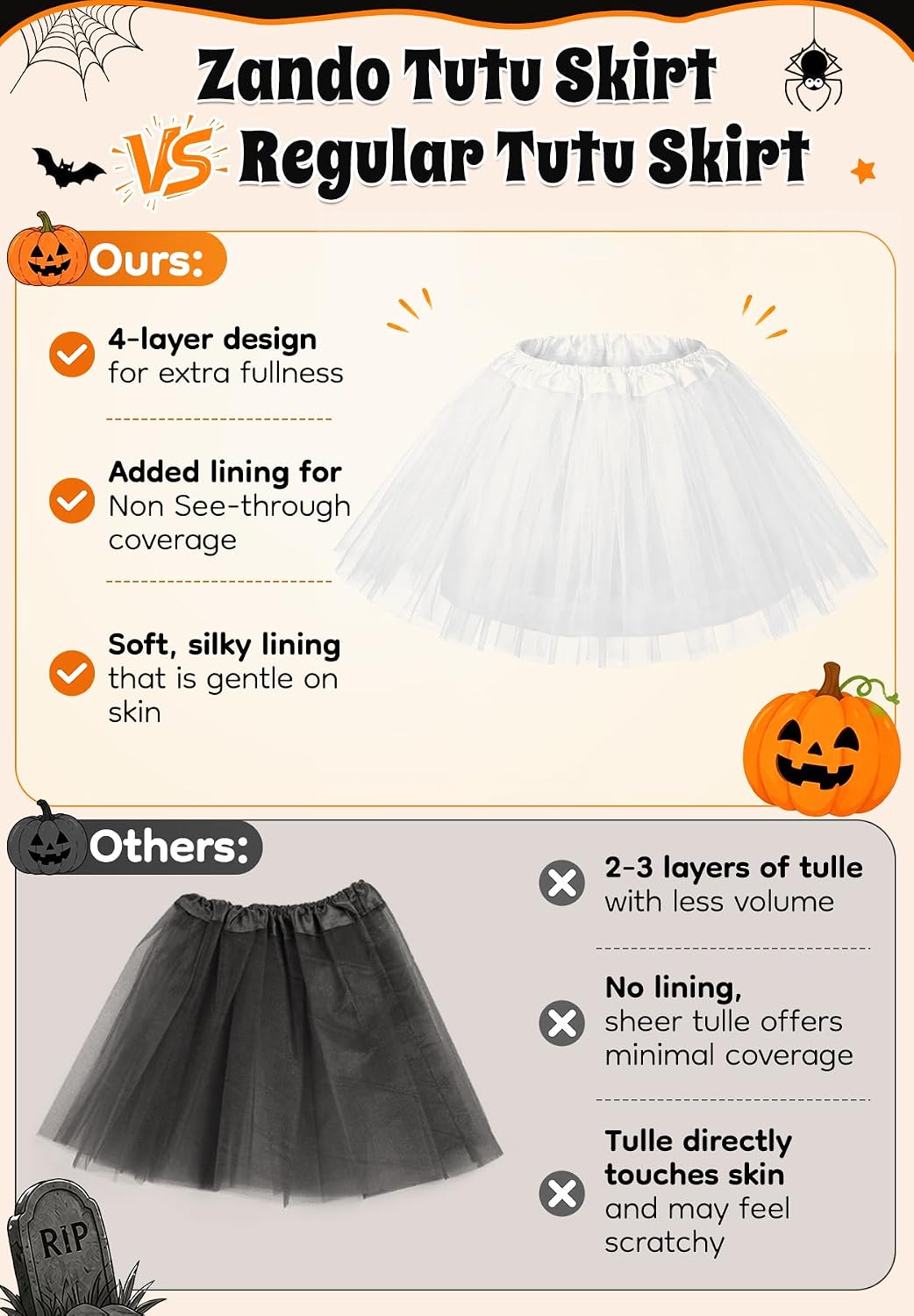 Zando 4-Layer Tutu for Girls Toddler Kids Ages 2-8 Halloween