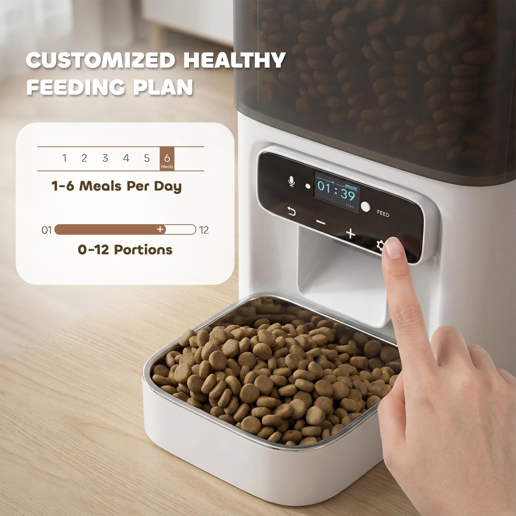 Comedero automático para gatos PawHut, dispensador de comida para gatos de 4,5 l con temporizador para hasta 6 comidas al día, grabadora de voz de 10 segundos, comedero automático programable con