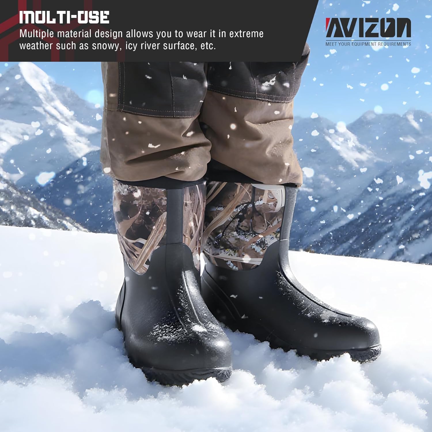 Waterproof Rubber Rain Boots with 6 mm Neoprene for Hunting, 10" Mid-calf Rubber Boots with Anti-Slip Sole for Mud Gardening Farming Working Outdoor Fishing, Size 6-14