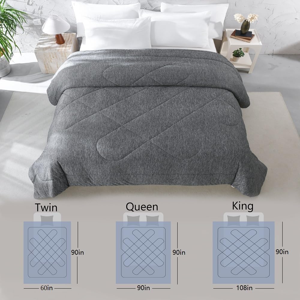 meadow park Cooling Comforter Twin Size, Double Sided Cooling Blanket for Hot Sleepers, Cold Tech Fabric, Q-Max>0.55, Lightweight Breathable Summer Comforter, 60” x 90”, Grey
