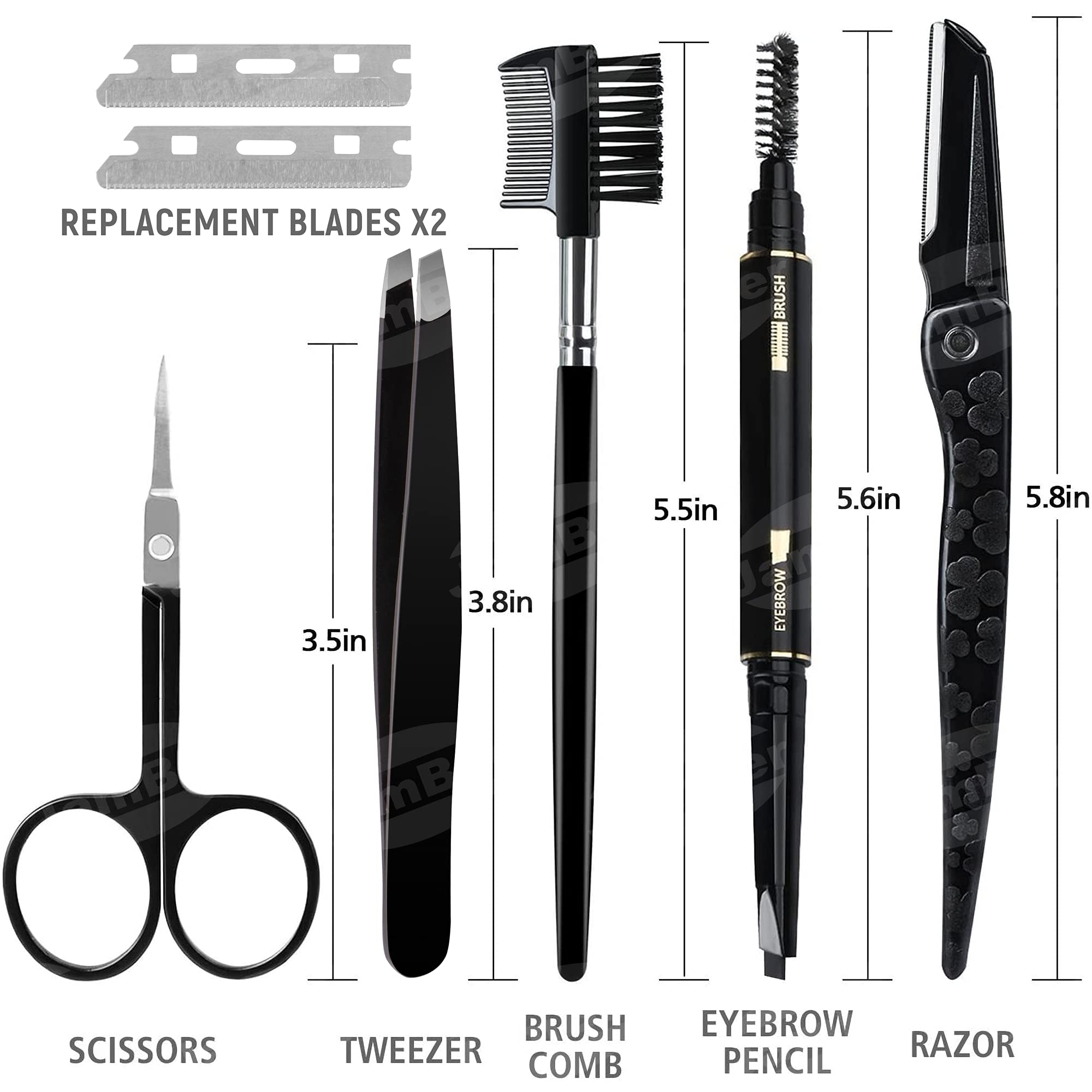 Gibot Eyebrow Set, 5pcs Stainless Steel Eyebrow Grooming Kit with