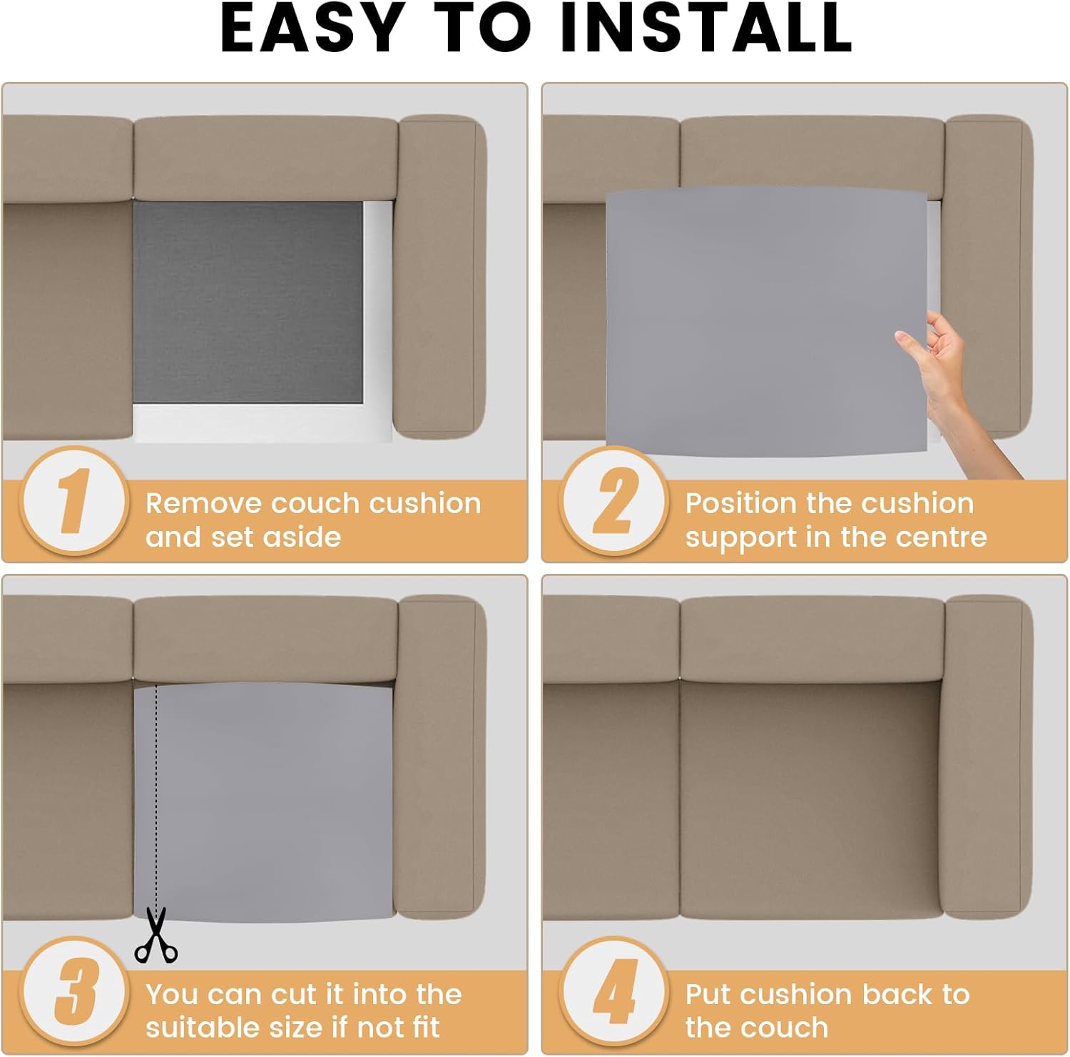 3PCS Couch Cushion Support,22 × 22in Arc Sofa Support,High Density and High Rebound Couch Cushion Replacement,Suitable for Sagging Sofa Seat(Light Gray 3pcs, 22×22×2in)