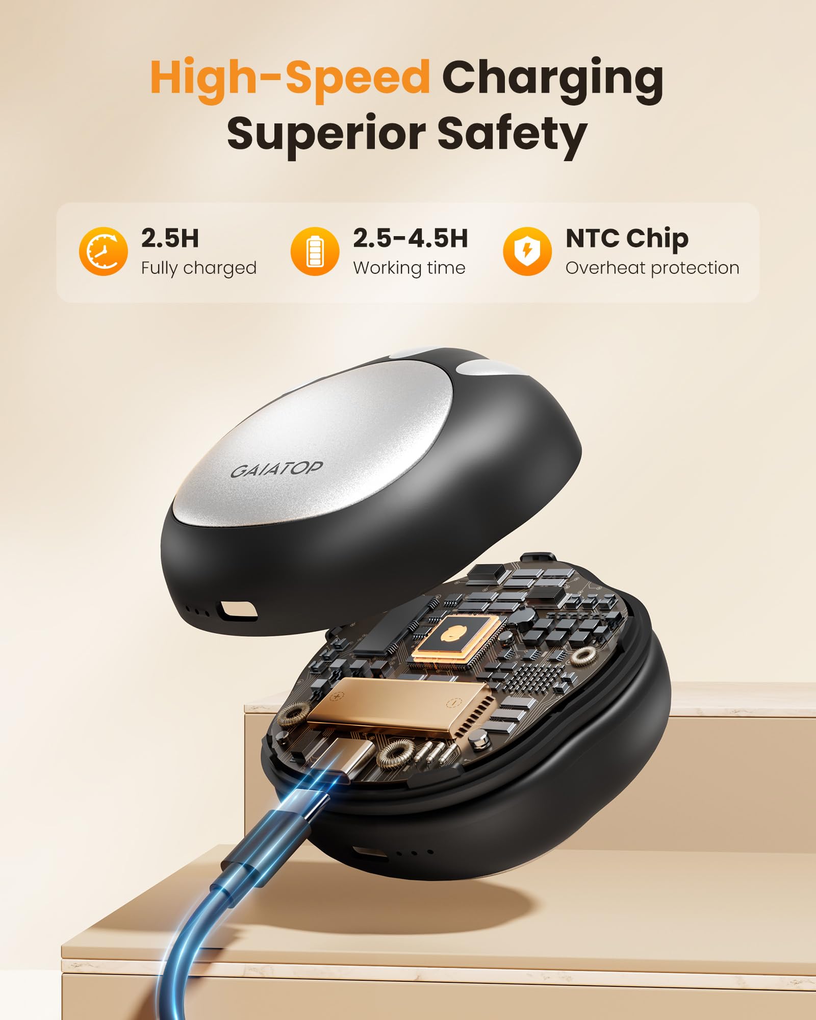 Gaiatop Chauffe-mains Rechargeables, Lot De 2 Pièces, Design