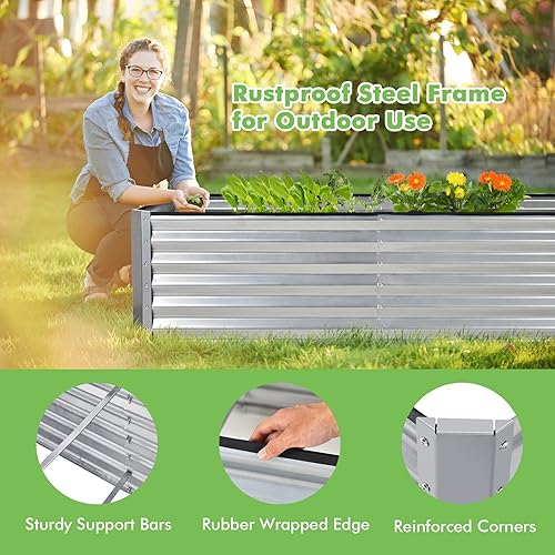 Miniatura 5 de Safstar - Cama de jardín elevada galvanizada, 6 x 3 x 2 pies, kit de maceta elevada de metal con 4 estacas de tierra y 269 galones, cama de jardín
