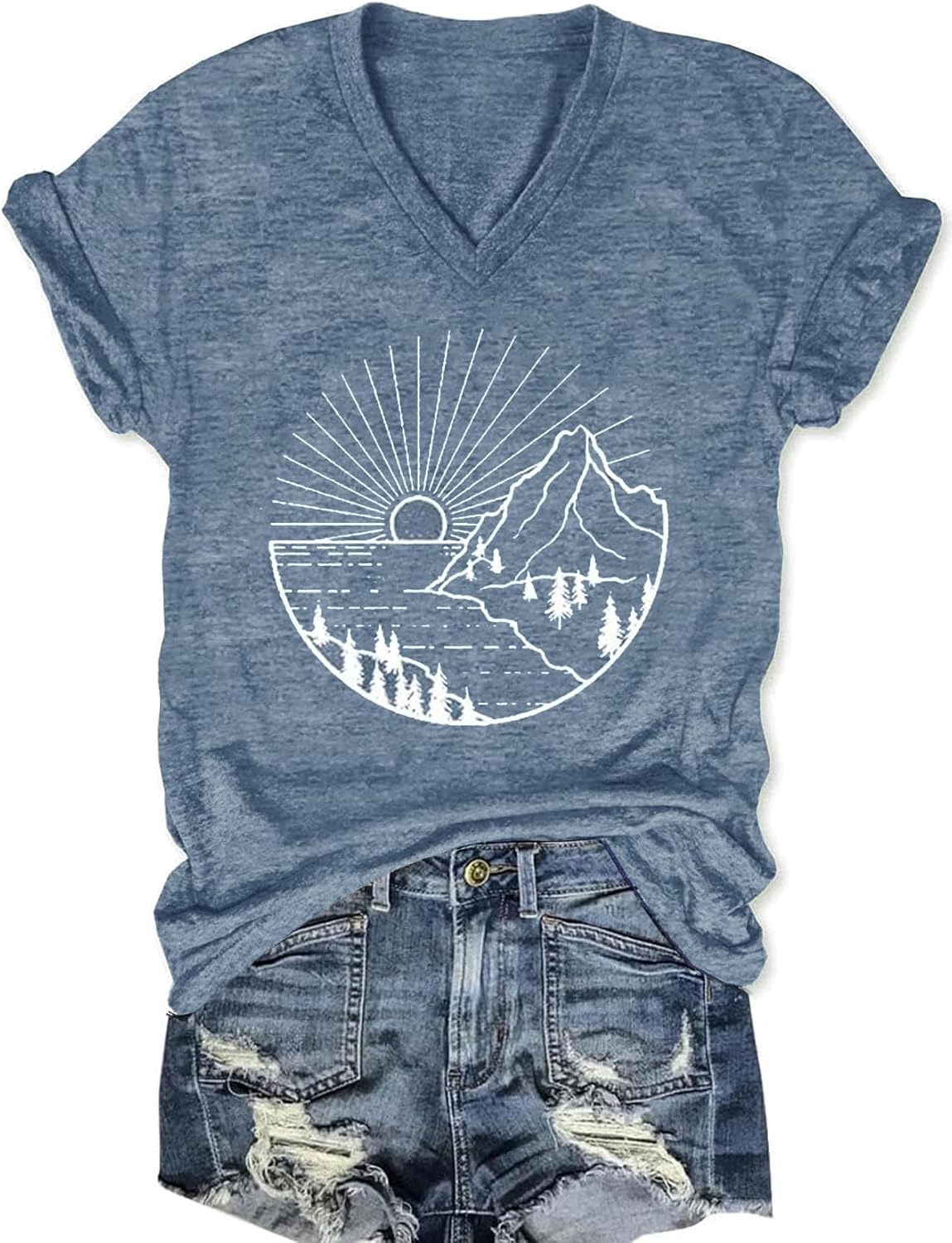 Womens V-Neck T-Shirt Flower Graphic Tees Summer Fashion Boho Tops Tshirts Loose Casual Wildflower Beach T Shirts