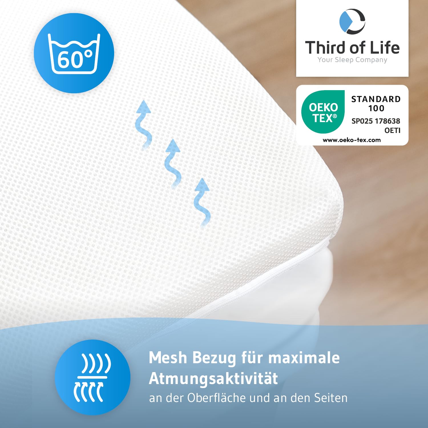 Topper 70x200cm AERO, Oekotex Zertifiziert, Memory Foam Matratzentopper 70x200, Atmungsaktiver Mesh-Bezug, Gummizug für festen Halt, Designed in Germany, Made in Europe, Matratzen-Auflage mit 5 cm
