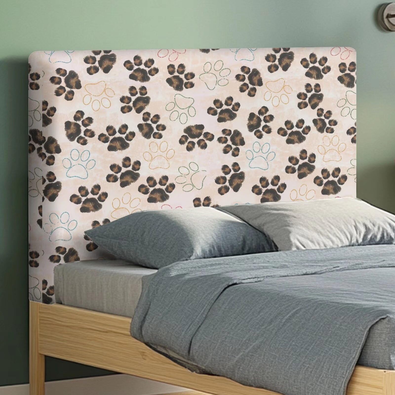 NETILGEN Bed Headboard Cover Animal Dog Paws Print Soft Bed Headboard Slipcover Dust-proof Protector Cover for Twin Size Bed Kids Room Guest Room Bed Decor