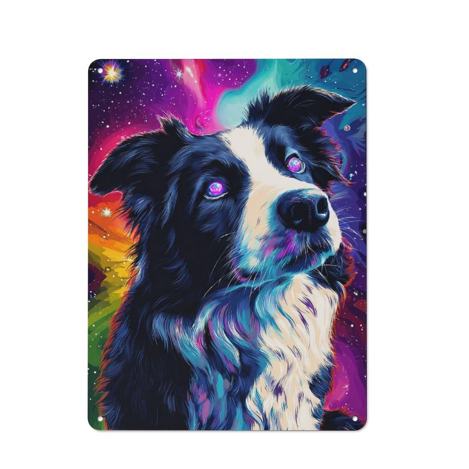 Galactic Pup Cosmic Canine Art Rustic Metal Wall Decor 40x30cm, Decorative Tin Sign for Farmhouse Kitchen, Pantry Or Dining Area