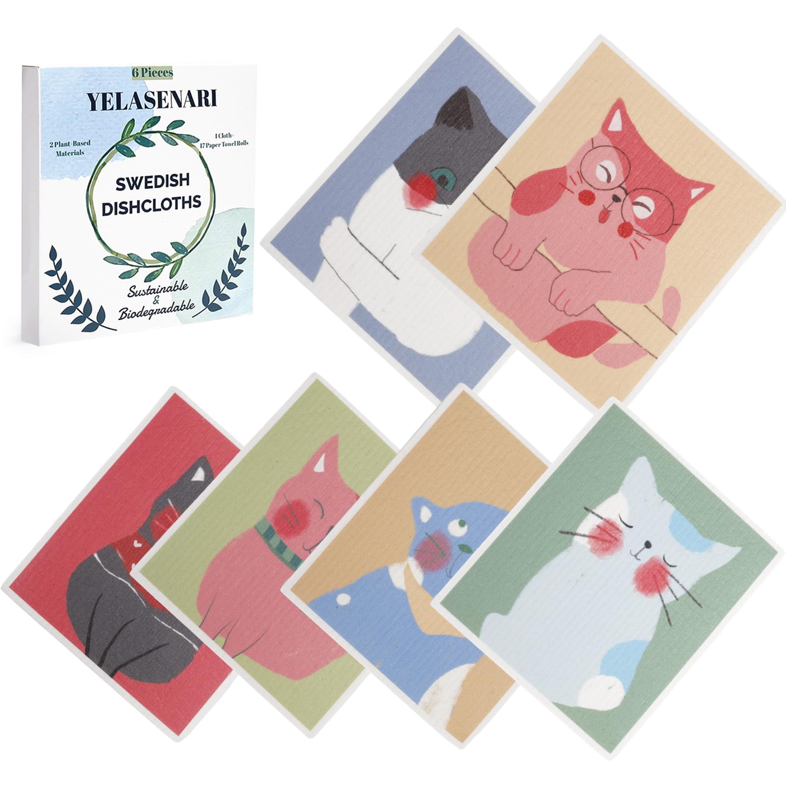 Yelasenari Swedish Dishcloths for Kitchen Reusable 6 Pack Kitchen Towels No Odor Quick-Drying Papaya Reusable Paper Towels Reusable Paper Towels Washable for Countertop, Sink, and Kitchen cat