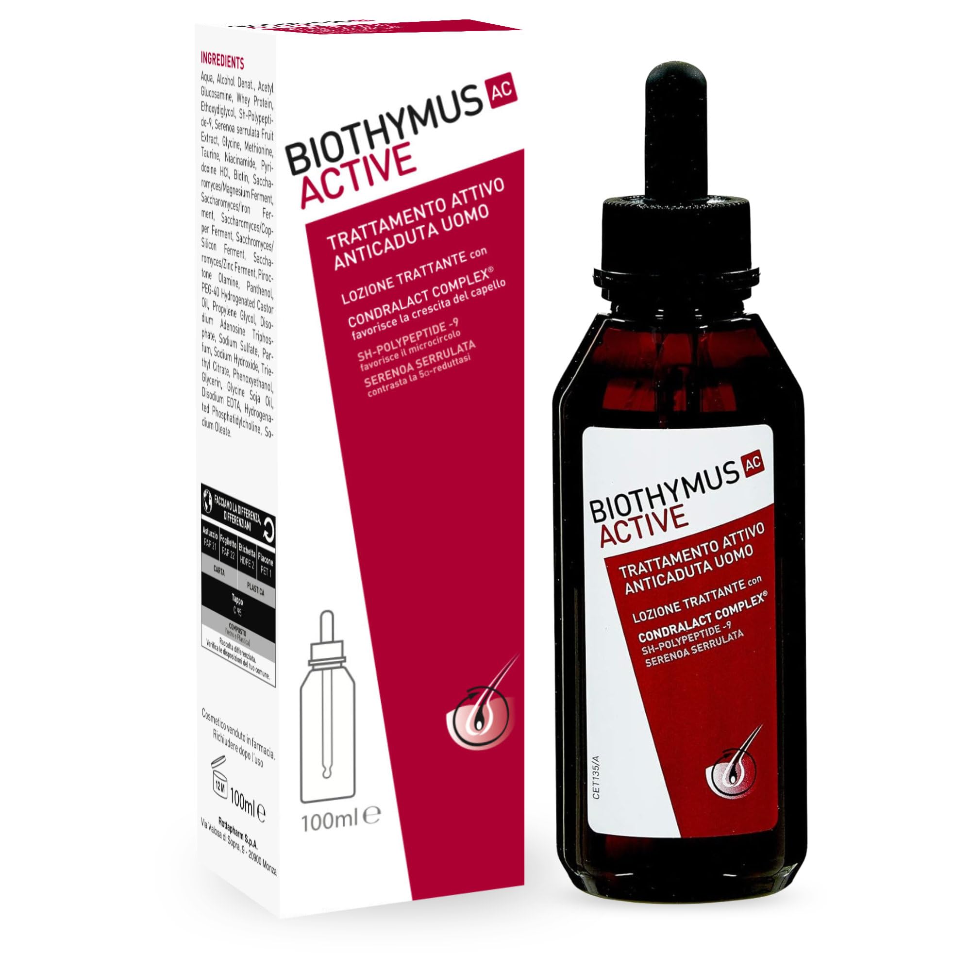 Biothymus Active Uomo, Lozione Anticaduta Capelli Uomo, Trattamento Attivo, per Capelli Fragili, Confezione da 100 ml