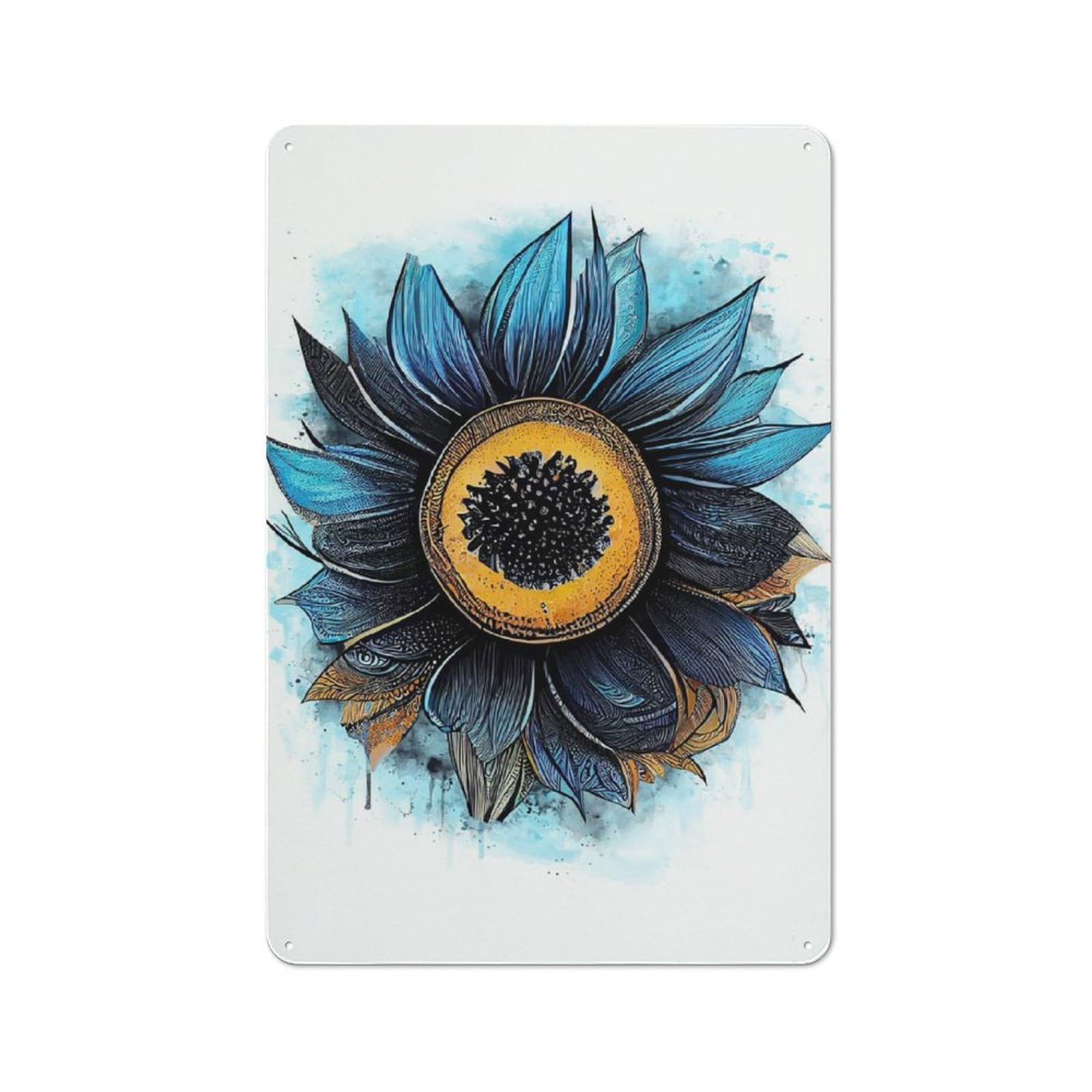 Junmoney Style-24 Blue Sunflower Painting Retro Metal Plaque 30X20cm For Guest Room Or Hallway, Housewarming Present For People Styling Guest Room And Hallway