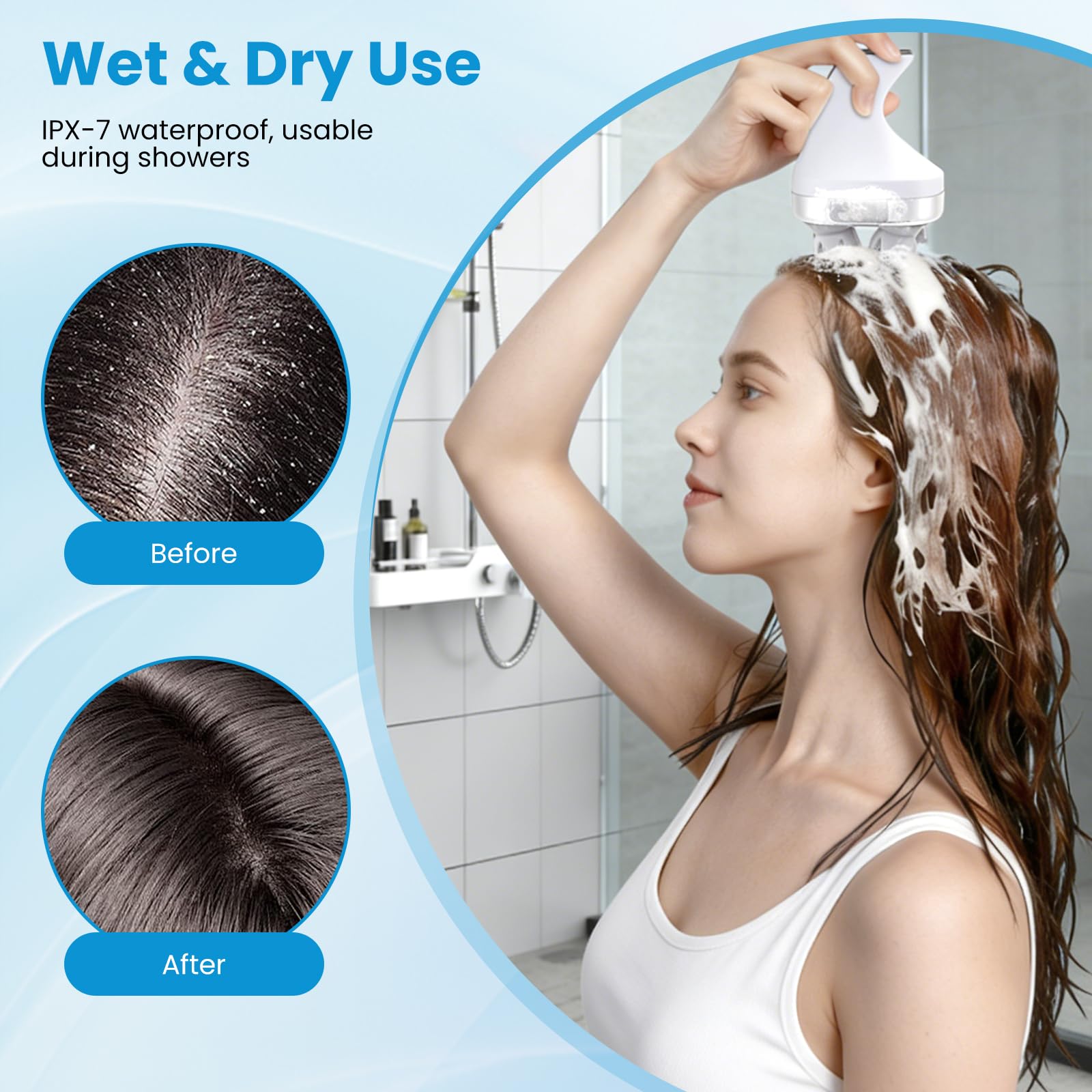 Massaggiatore elettrico per cuoio capelluto: massaggiatore elettrico per capelli senza fili, massaggiatore elettrico per capelli, grattaschia, per la crescita dei capelli, 4 modalità, massaggio per la