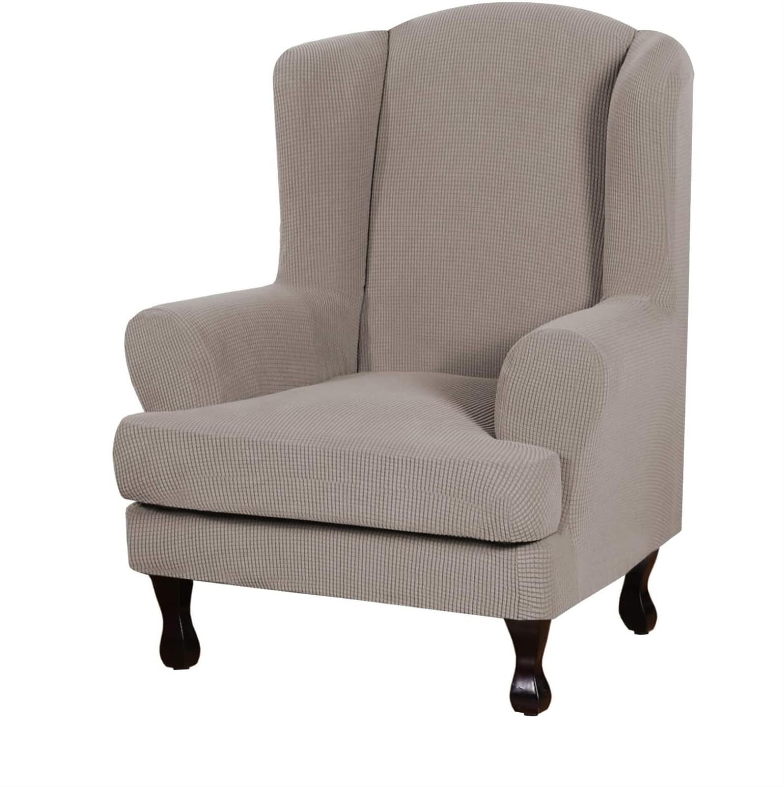 CiauCh Wingback Chair Slipcover 2 Piece Check Wingback Chair Cover Spandex M Wing Chair Slipcovers Wingback Armchair Covers with Elastic Bottom for Living Room Wingback Chair(Brown)