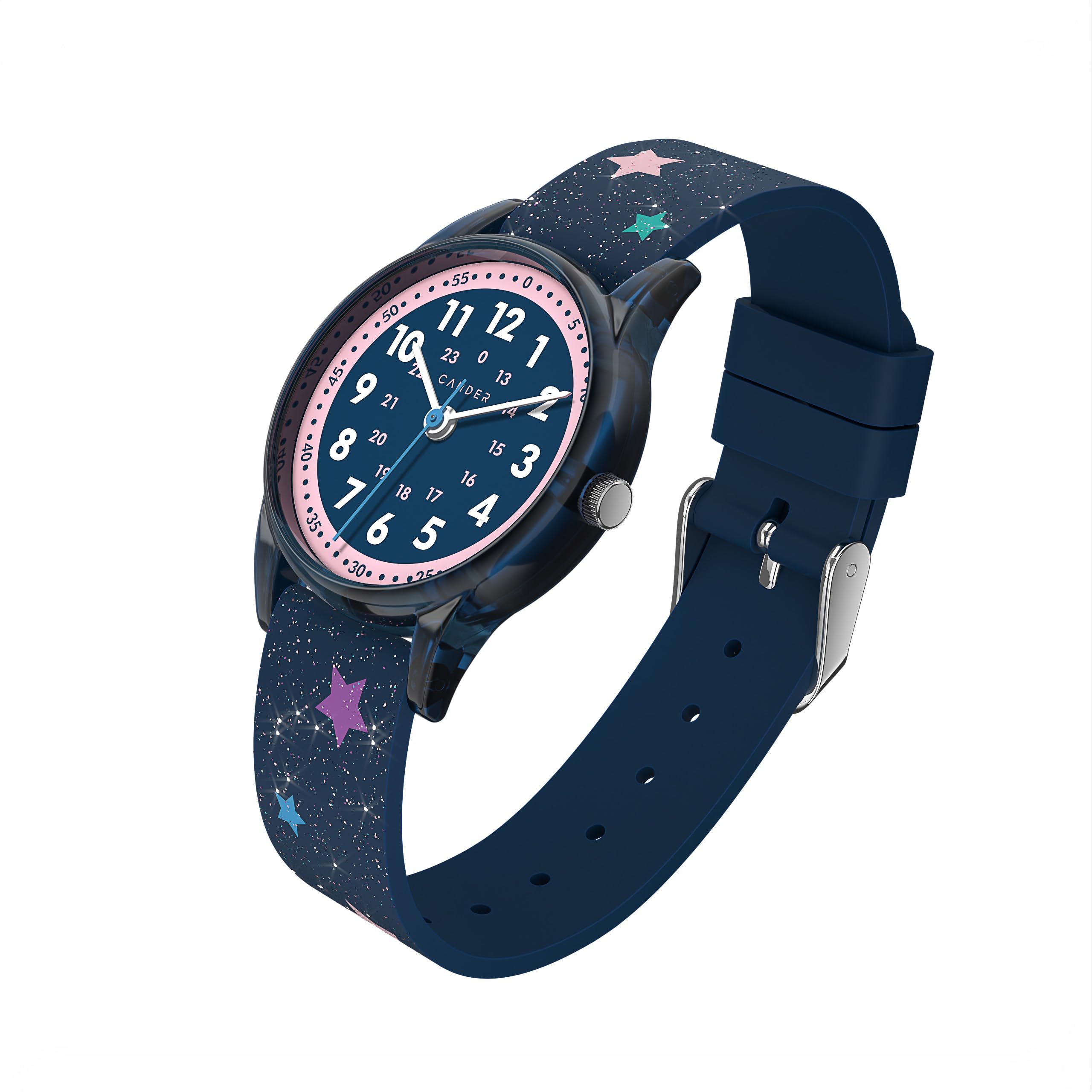 Cander Berlin MNA 4030 Q - Reloj de pulsera infantil para niña, resistente al agua, 3 ATM, reloj de aprendizaje analógico, brillante, con estrellas, repuesto para niños