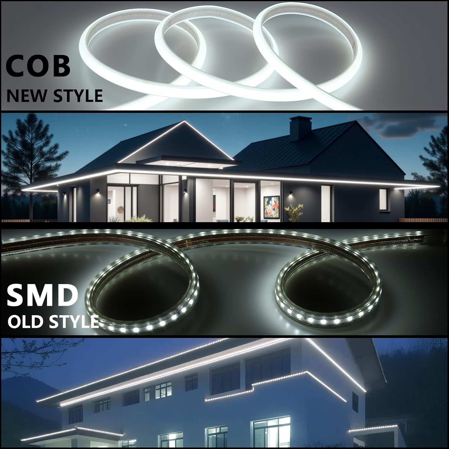 AC 110V COB LED Strip Lights Outdoor Waterproof 65.6ft, 6000K Cool White Super Bright 200W CRI 90+ LED Rope Light, IP65 Flexible Cuttable, for Bedroom Garden Commercial House