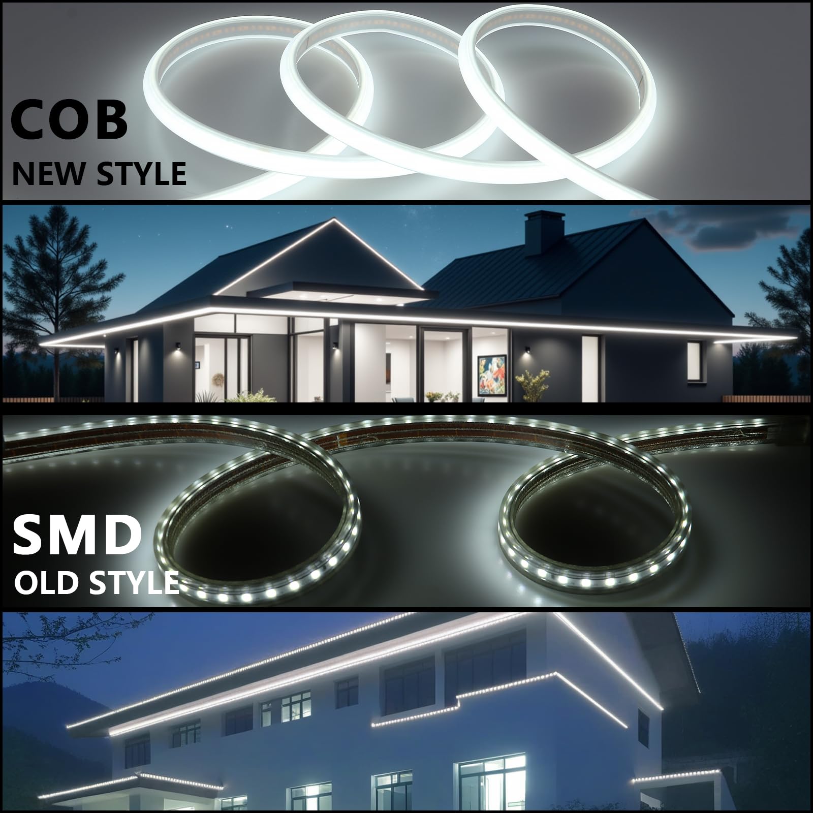 BENLUN Taśma COB LED 220V na Zewnątrz 30M 6000K Chłodna Biała, 300W CRI 90+ IP65 Przycinana bez Transformatora do Ogród, Biuro, Pergola | 6000K zimne białe światła LED wysokiej jasności 300W 296LEDs/m CRI 90+ elastyczne cięcie do pokoju, patio, ogrodu, do