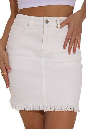 GUANYY Womens Denim Skirt Raw Hem Bodycon Stretch Casual High Waisted Jean Mini Skirt