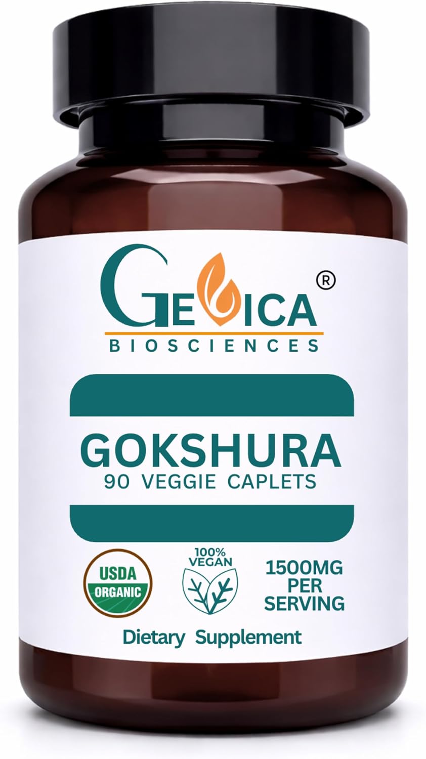 Gokshura (Tribulus terrestris) – USDA Organic, 1500 mg per Serving, Whole Herb Powder, No Extract, NPOP & BioAgriCert Certified, 90 Caplets