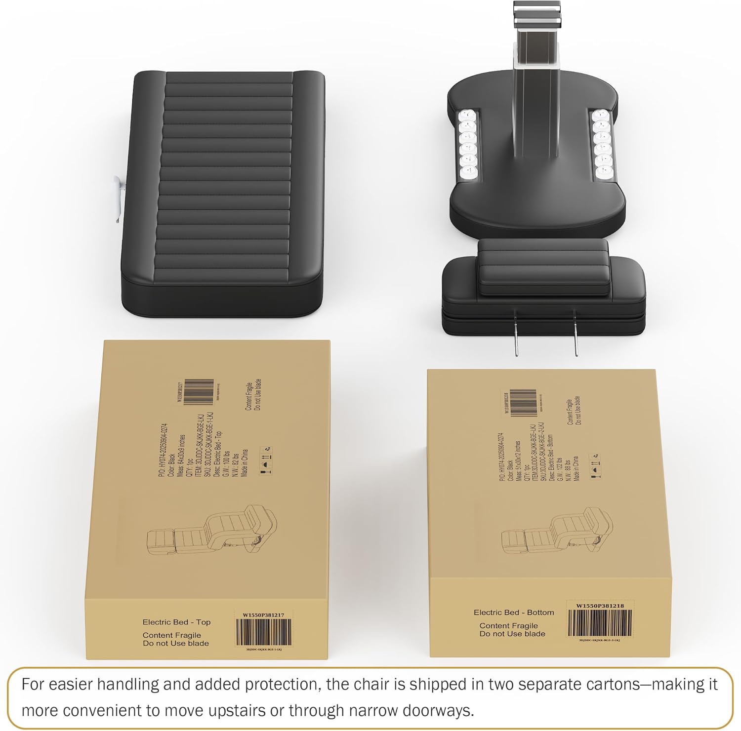 Professional Electric Spa Table/Chair with LED Light, 3 Motor Height Adjustment, Backrest, Leg Support Angle Adjustable for Massage, Facial, Medical, Tattoo, Waxing, Beauty Salon and More - Black