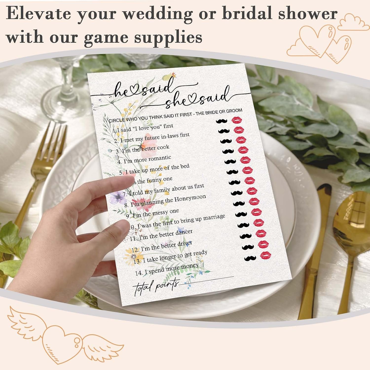 Bridal Shower Games Cards, Spring Wildflower He Said She Said Game Cards for Wedding Engagement Party Decor Favors Supplies - A03 image 4