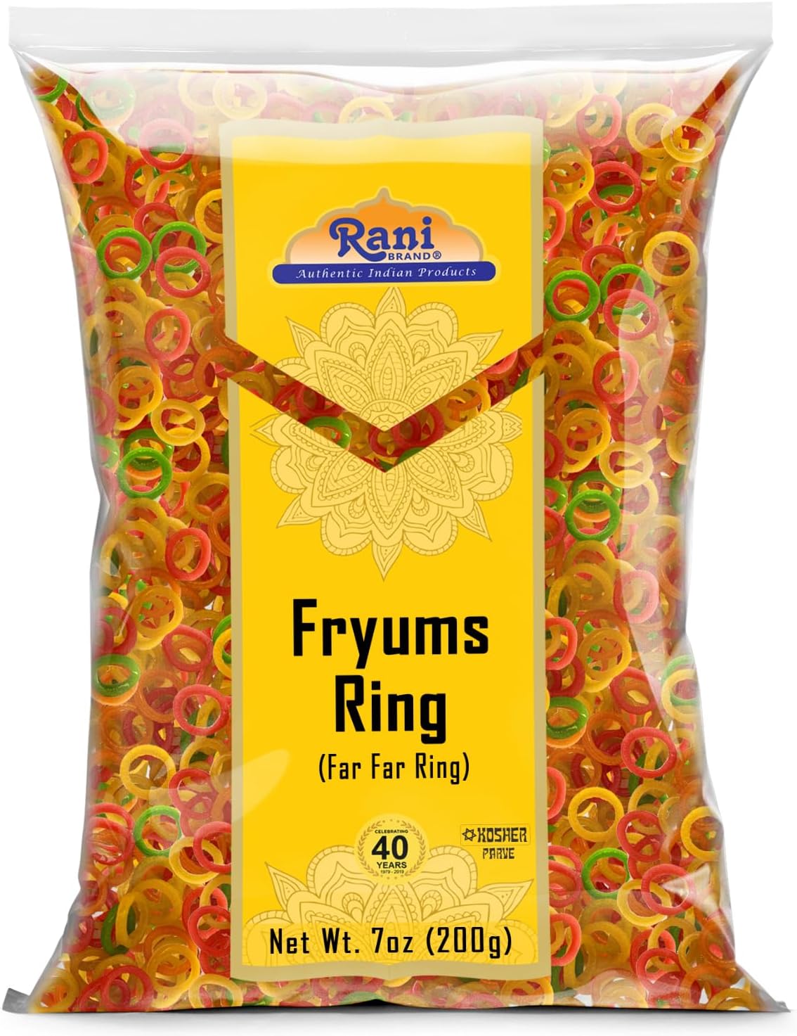 Rani Far Far / Fryums (Wheat & Tapioca Pellet) Ring Shape 7oz (200g) ~ Vegan, Kosher, Uncooked, Used to Make Papad, Bhungra / Chip Snack