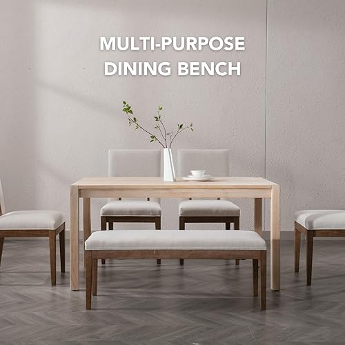 Miniatura 4 de chairus Banco de entrada acolchado con tapicería de lino, bancos de mesa de comedor, banco de zapatos de granja para pasillo, dormitorio, extremo de