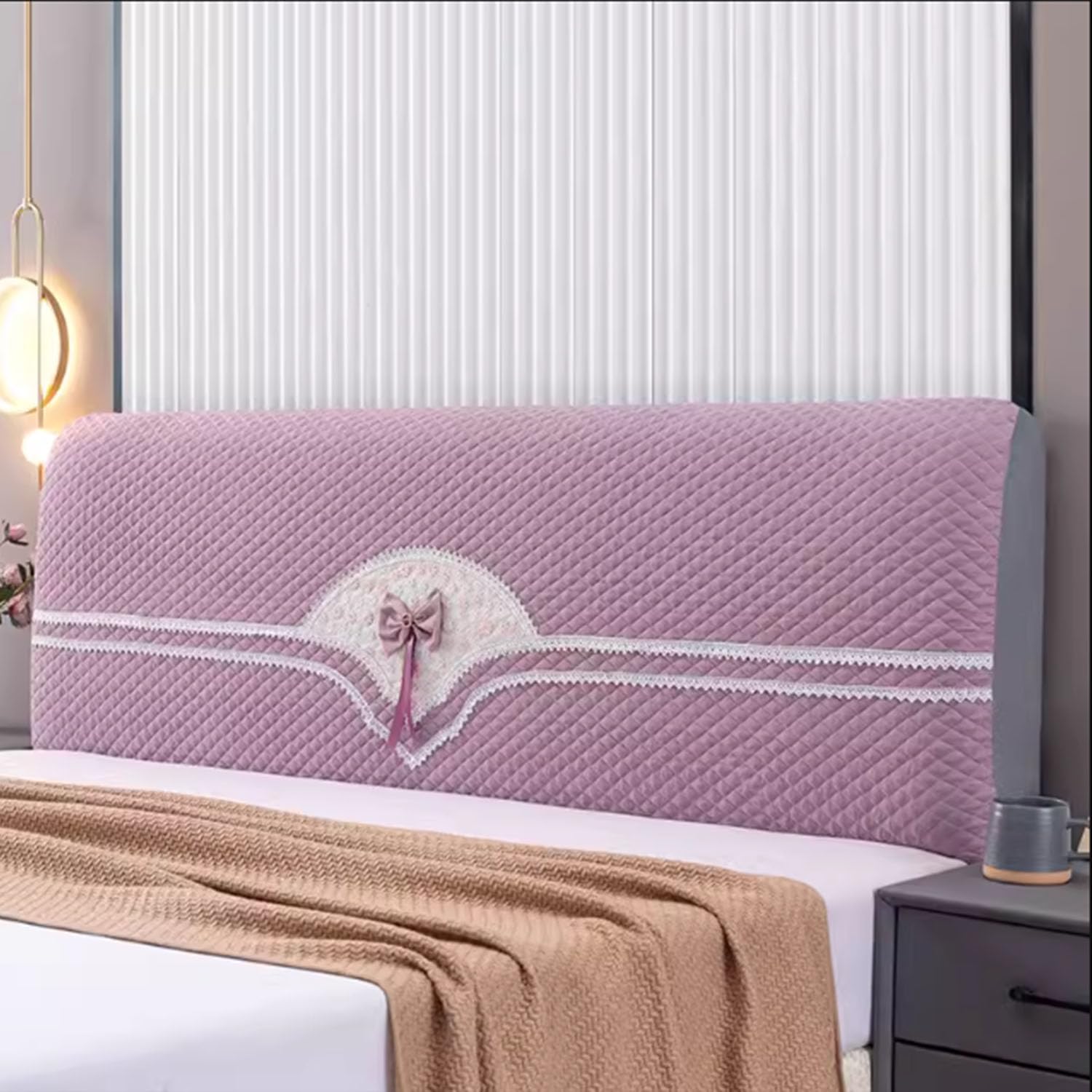 Copri Testiera Letto 150cm 180cm 200cm 220cm,Testiera Lavabile Copri,Copri Testiera Letto Matrimoniale Imbottito,Universale Copertura per Testiera per Letto(220CM,Purple)