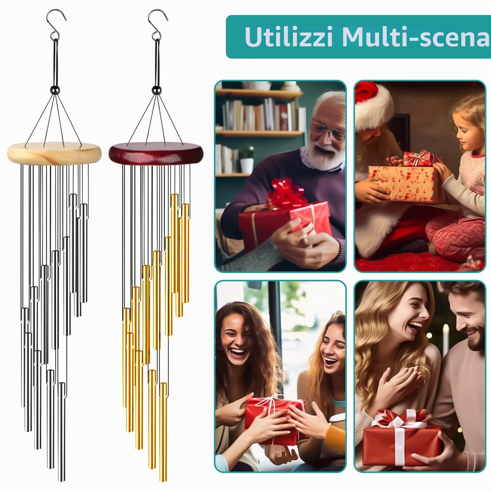 2 Pezzi Scacciapensieri, con 24 Tubi in Lega di Alluminio Campanelli Eolici, Scacciapensieri da Esterno per Giardino, Cortile, Patio e Decorazioni la Casa