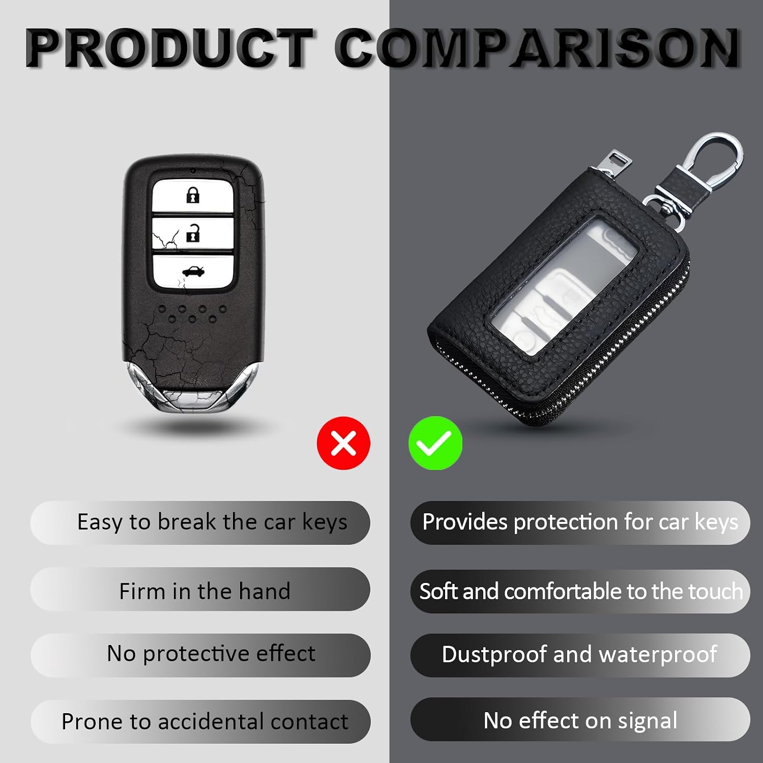 vvag Car Key Fob Holder, Universal Genuine Leather Key Fob Case with Hook and Loop Tape, Premium Automotive Smart Key fob Holder, Car Accessories for Women & Man (Black) image 4