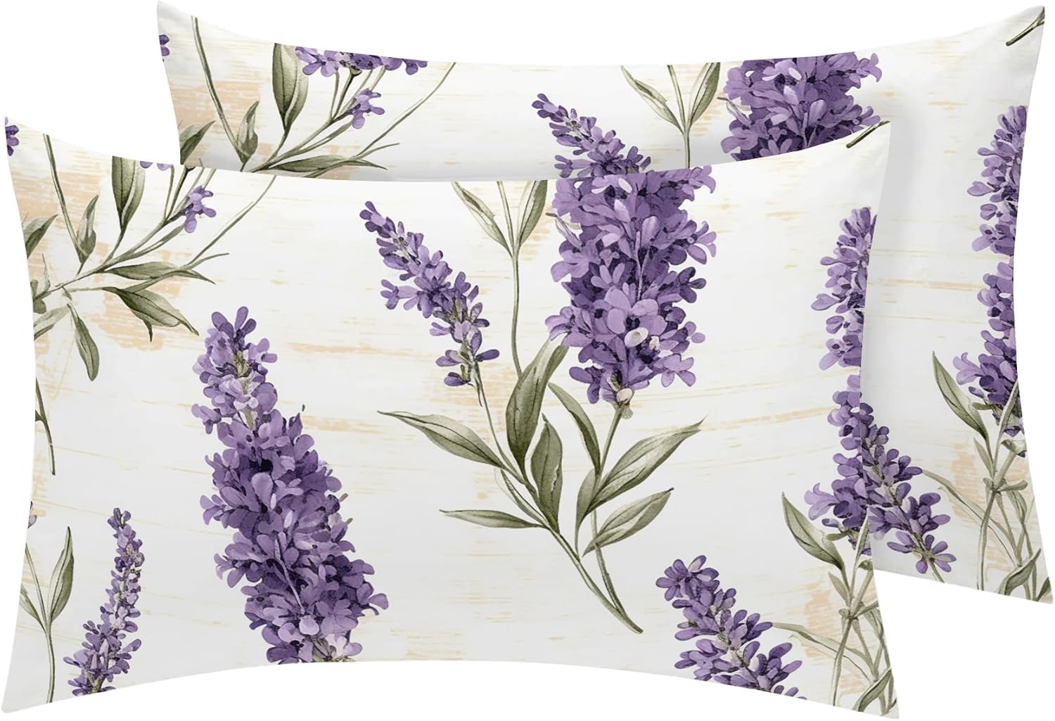 Lavender Floral Pillow Cases King Size Set of 2 - Soft Breathable Microfiber Pillowcases with Envelope Closure, Spring Flower Botanical Patterned Pillow Covers, Lavender Decor