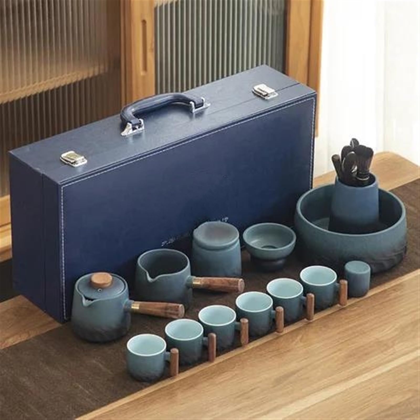 Teekanne, Reise-Teesets, Teekanne, Nachmittagstee-Set, Porzellan-Teekanne und Tassen-Set für die Teezeremonie, Chinesisches Kung-Fu-Teeset, Kochtopf-Set, Teeset (Blau)