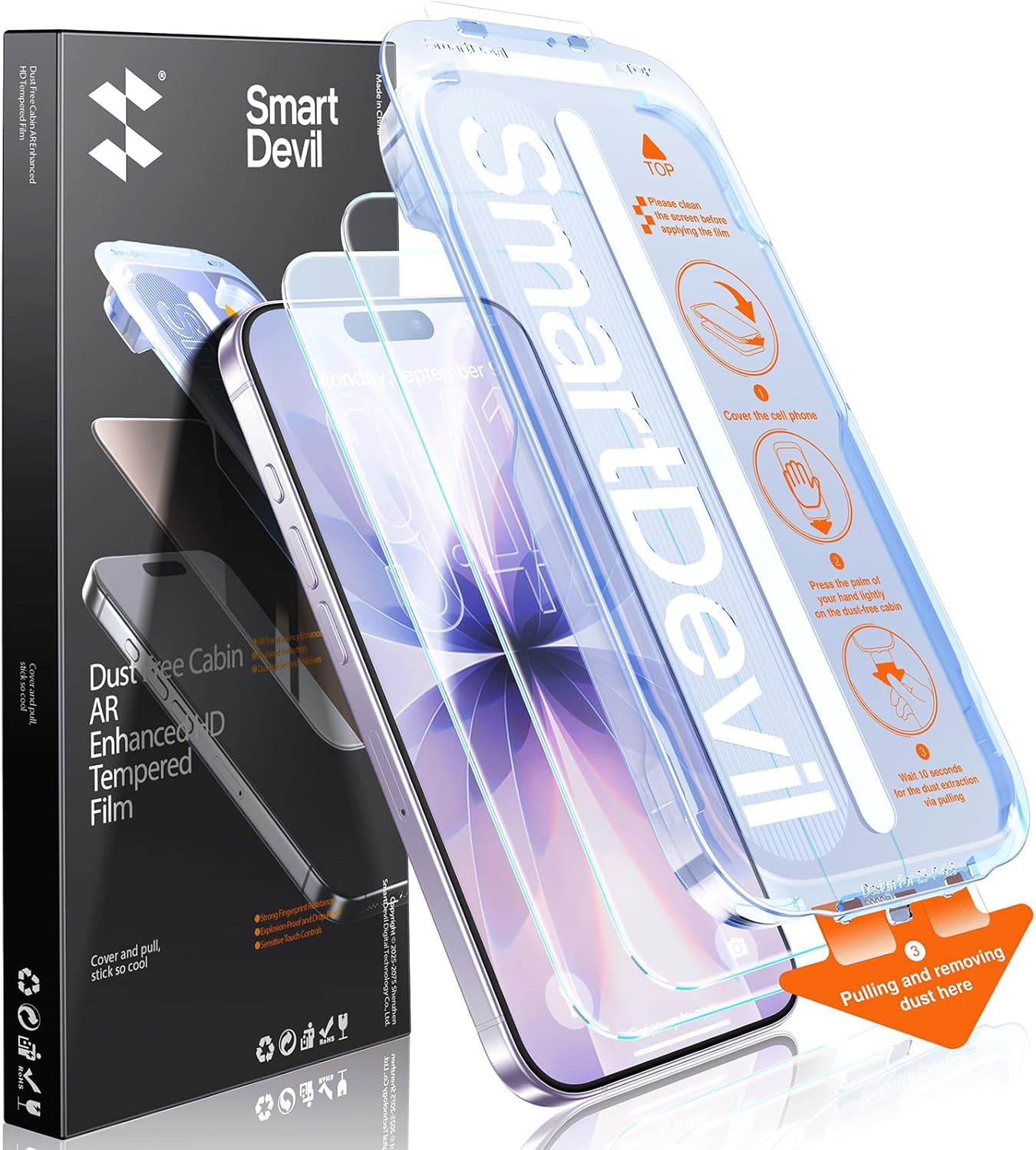 SMARTDEVIL 2 Pack Screen Protector for iPhone 17 with AR Anti-Reflective Technology, 9H Hardness Military Grade Tempered Glass, Bubble Free and Auto Dust-Removal Box, Easy Installation, Case Friendly