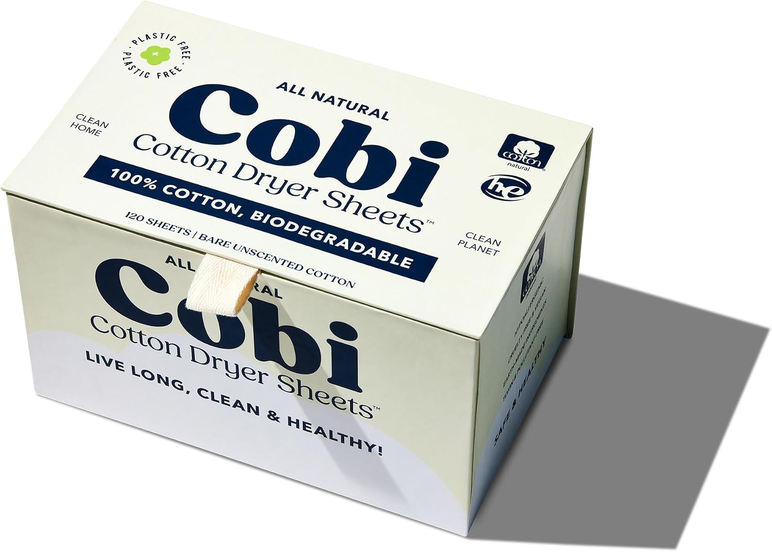 Cobi Eco-Friendly Dryer Sheets - 100% Cotton Biodegradable Non-Toxic & Unscented for Sensitive Skin, Clean Plant-Based Static Control, 120 Count