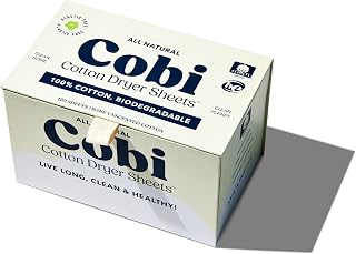 Cobi Eco-Friendly Dryer Sheets - 100% Cotton Biodegradable Non-Toxic & Unscented for Sensitive Skin, Clean Plant-Based Static Control, 120 Count