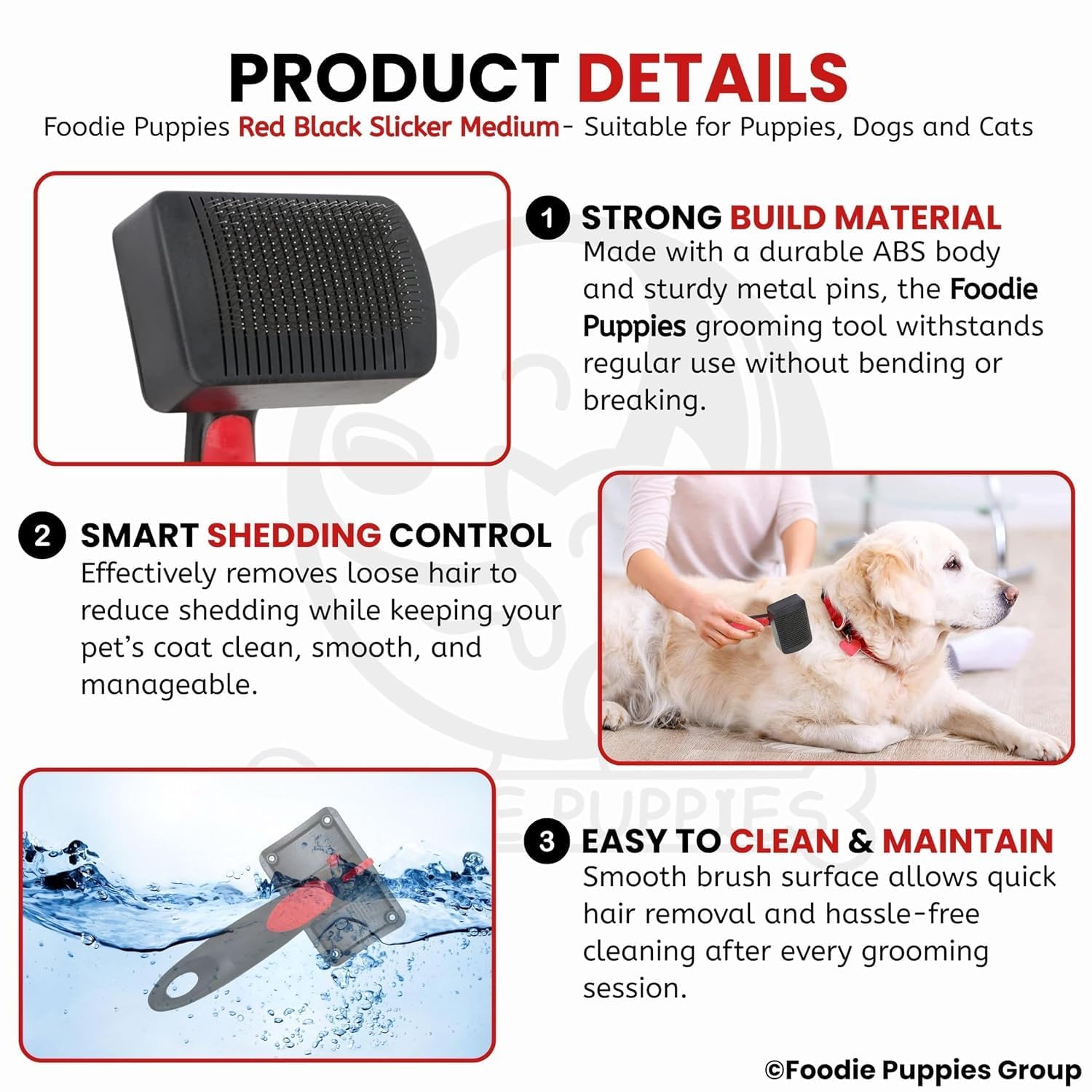 Foodie Puppies Pet Grooming Slicker Brush for Puppies, Dogs, and Cats - (Medium) | Removes Loose Undercoat Mats and Tangled Hair | Massaging Tool for Long and Short Hair (Color May Vary) 2