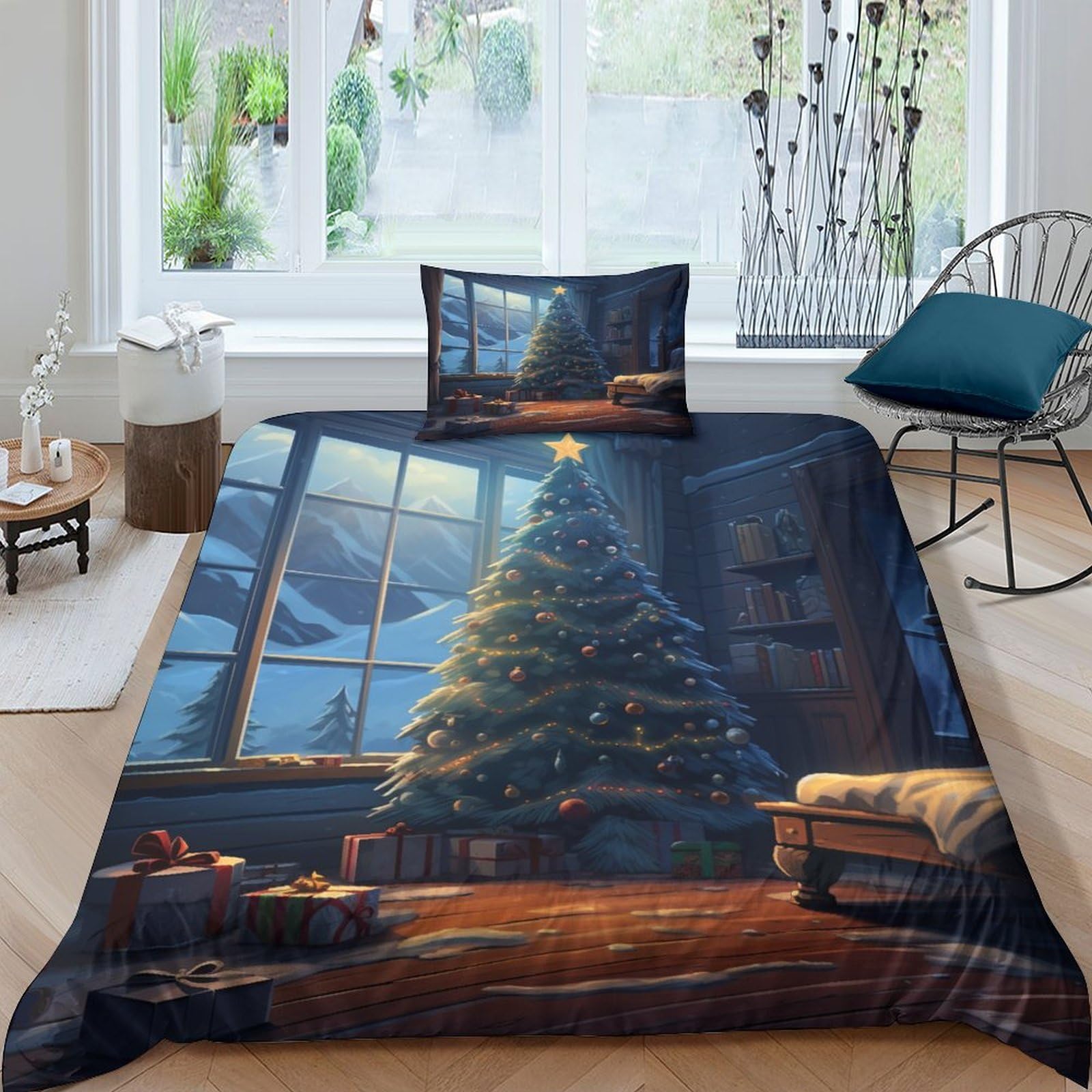 Parure de lit pour enfants adultes parure de lit 135x200 motif sapin de Noël