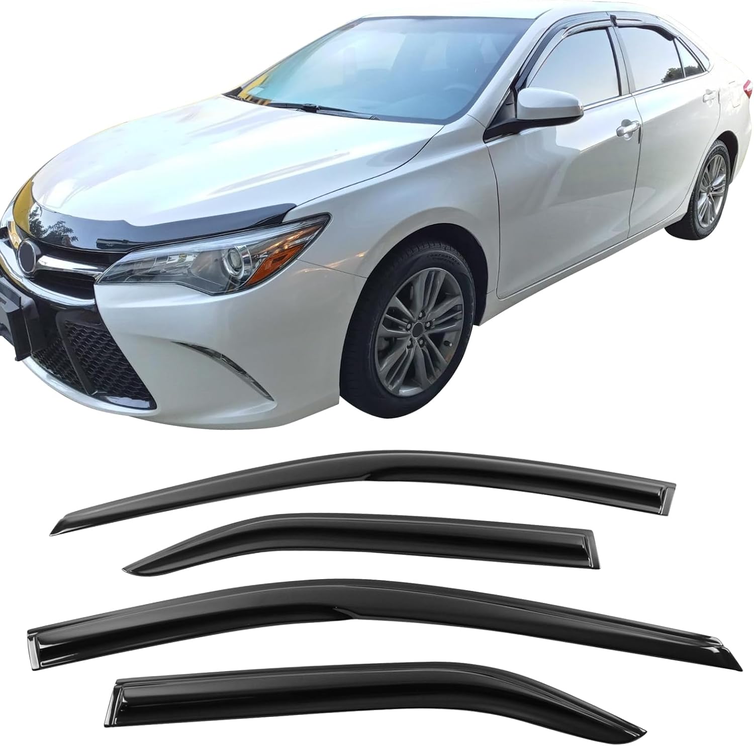 Window Visor Compatible with 2012-2014 Toyota Camry, Smoke Tinted/Semi-Transparent Acrylic Wind Deflector Rain Guards Sunshades by IKON MOTORSPORTS, 2013 2014 94822M