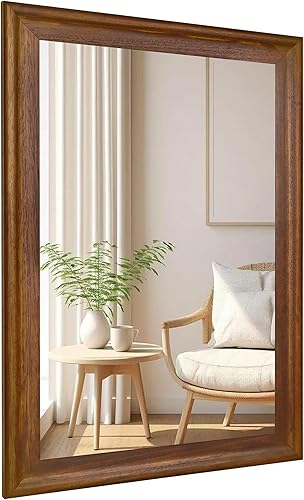 CULER Espejo de pared de madera rústica para baño, rectangular de 24 x 36 pulgadas, espejos de tocador colgantes con marco de madera para sala de