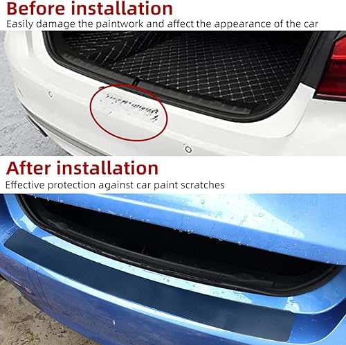 Miniatura 4 de Ziciner Protector protector de parachoques trasero de automóvil, fibra de carbono antiarañazos, calcomanía de tira de protección para umbral de