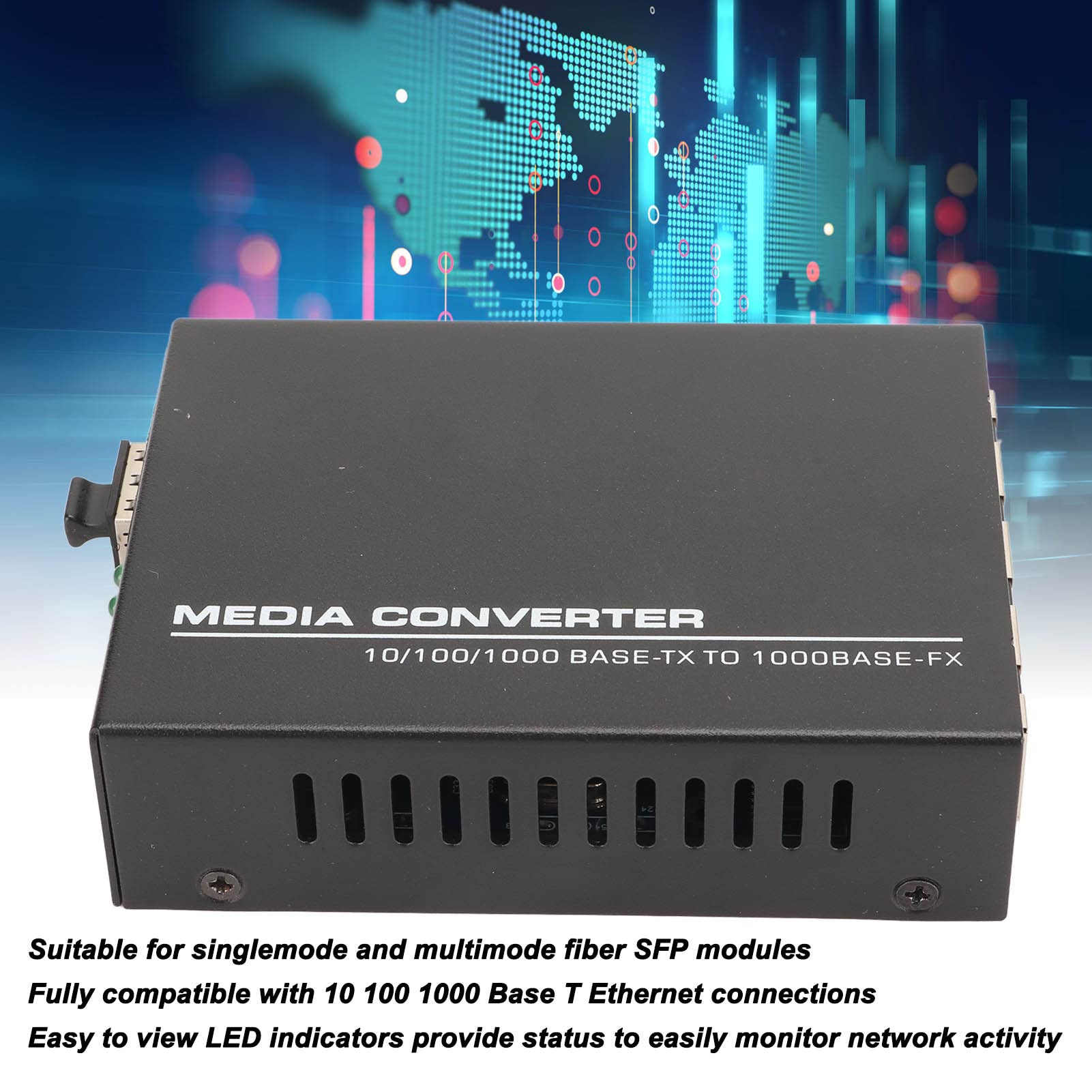 Medienkonverter, Gigabit 1 SFP-Port, 4 RJ45-Ports, 10/100/1000Base TX auf 1000Base FX, 25 km Reichweite