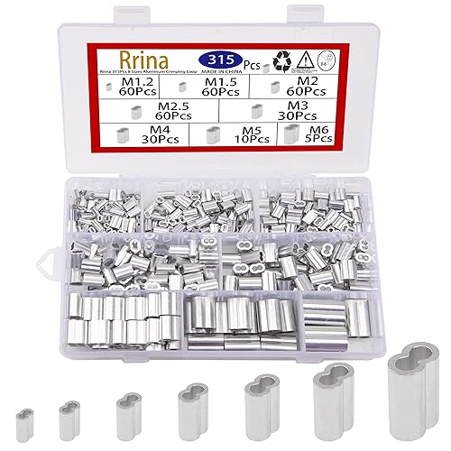 315 piezas 8 tamaños de aluminio prensado manga doble barril virola surtido kit para cable de cable y extremo de línea de cable M1.2-M6