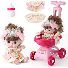 Girl Toy Doll Stroller Kids Pretend Play Stroller Girls Dolls Pram Toy Dolls Pram for 2 3 4 5 6 Year Olds Girls with Doll toy Ideal Role Play Toy Gift for Girls
