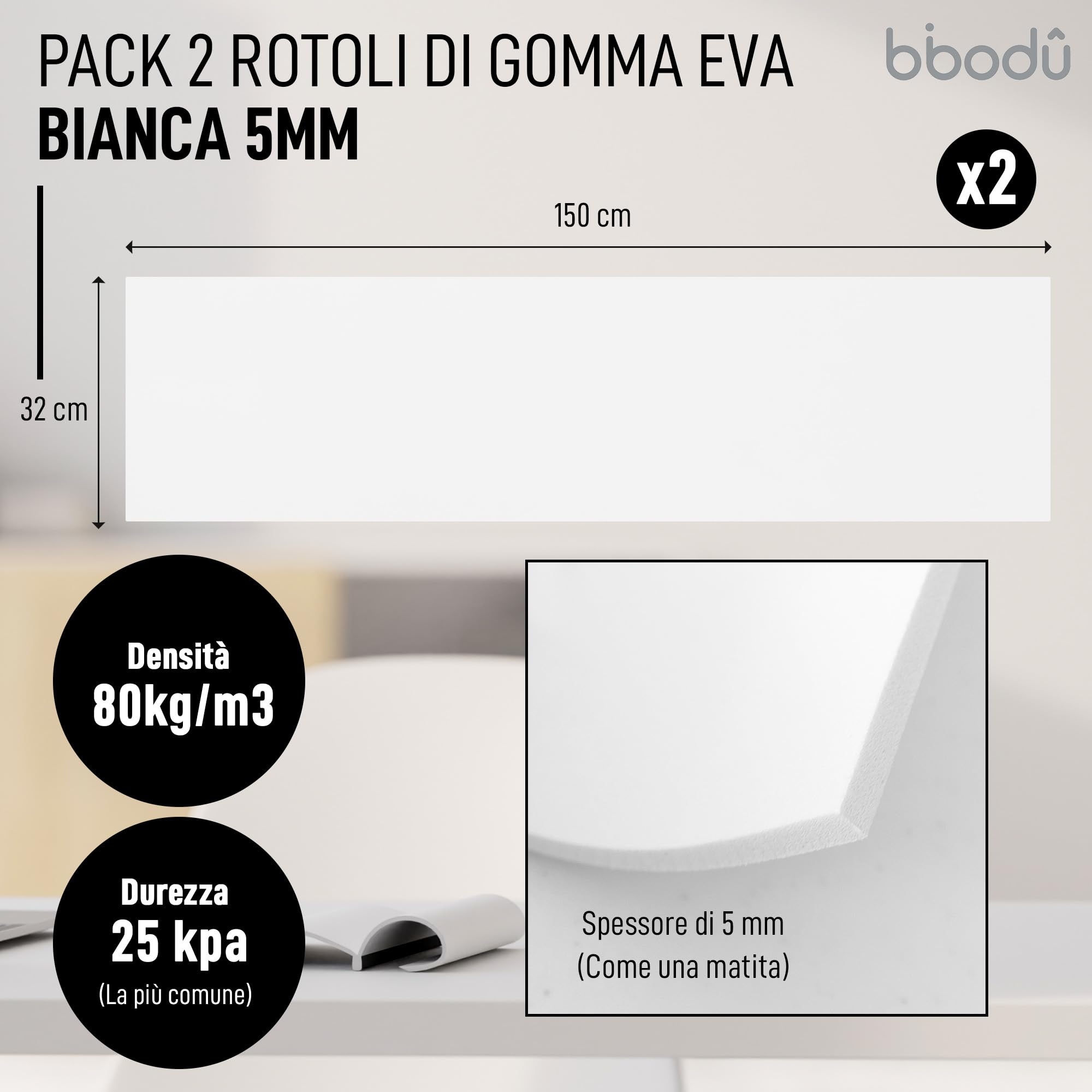 QWORK® Foglio Schiuma Eva 5mm, 35cm x 150cm, Nero - Schiuma Densità Spessa per Cosplay, Costumi e Artigianato