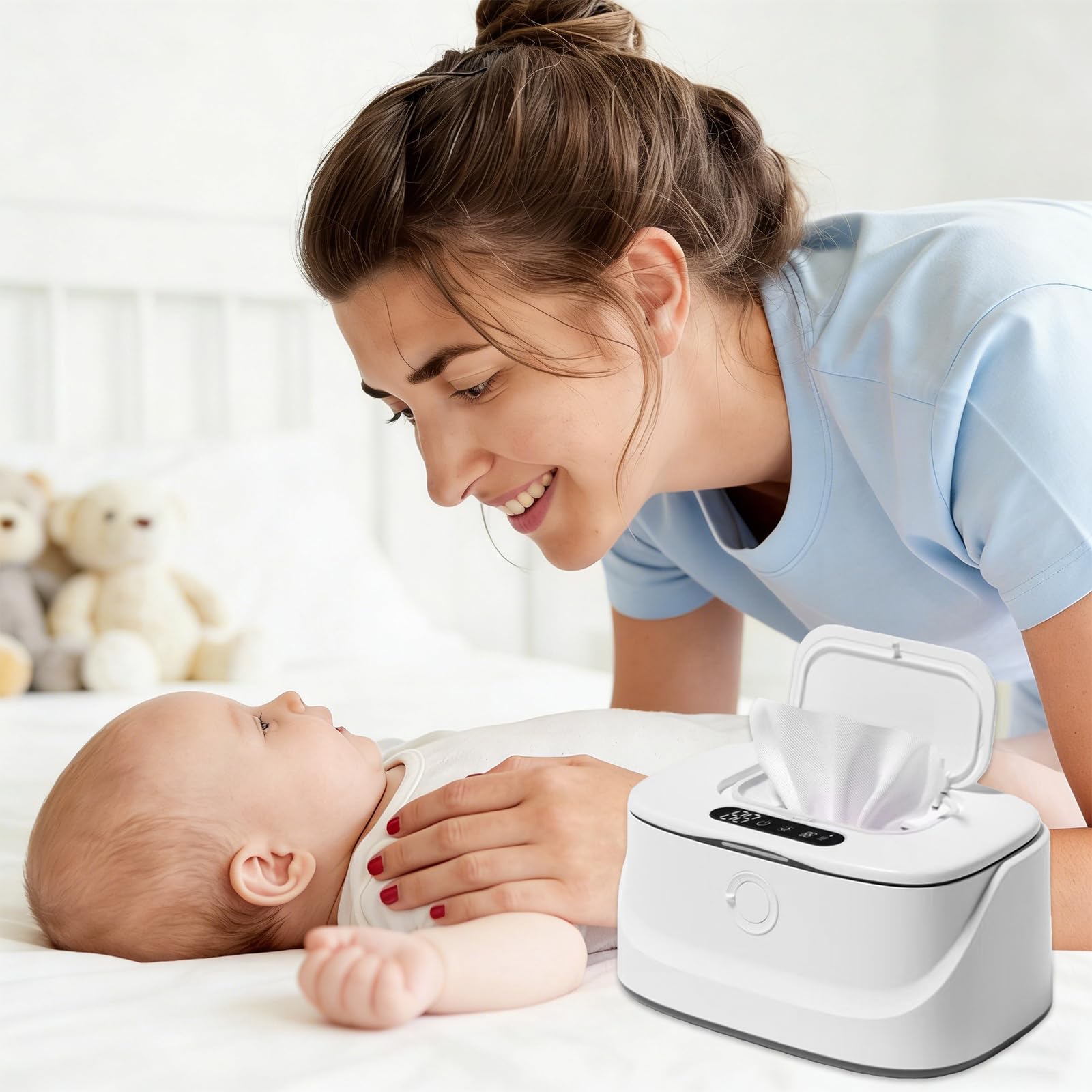 Baby-Feuchttuchwärmer, 3 Heizstufen & Nachtlicht, USB-C Baby Feuchttücher Heatsbox Schnell Erwärmender Feuchttücher Wärmer, Tragbarer Wipes Heizbox für Auto, Babyzimmer, Reisen (22×14×11 cm)