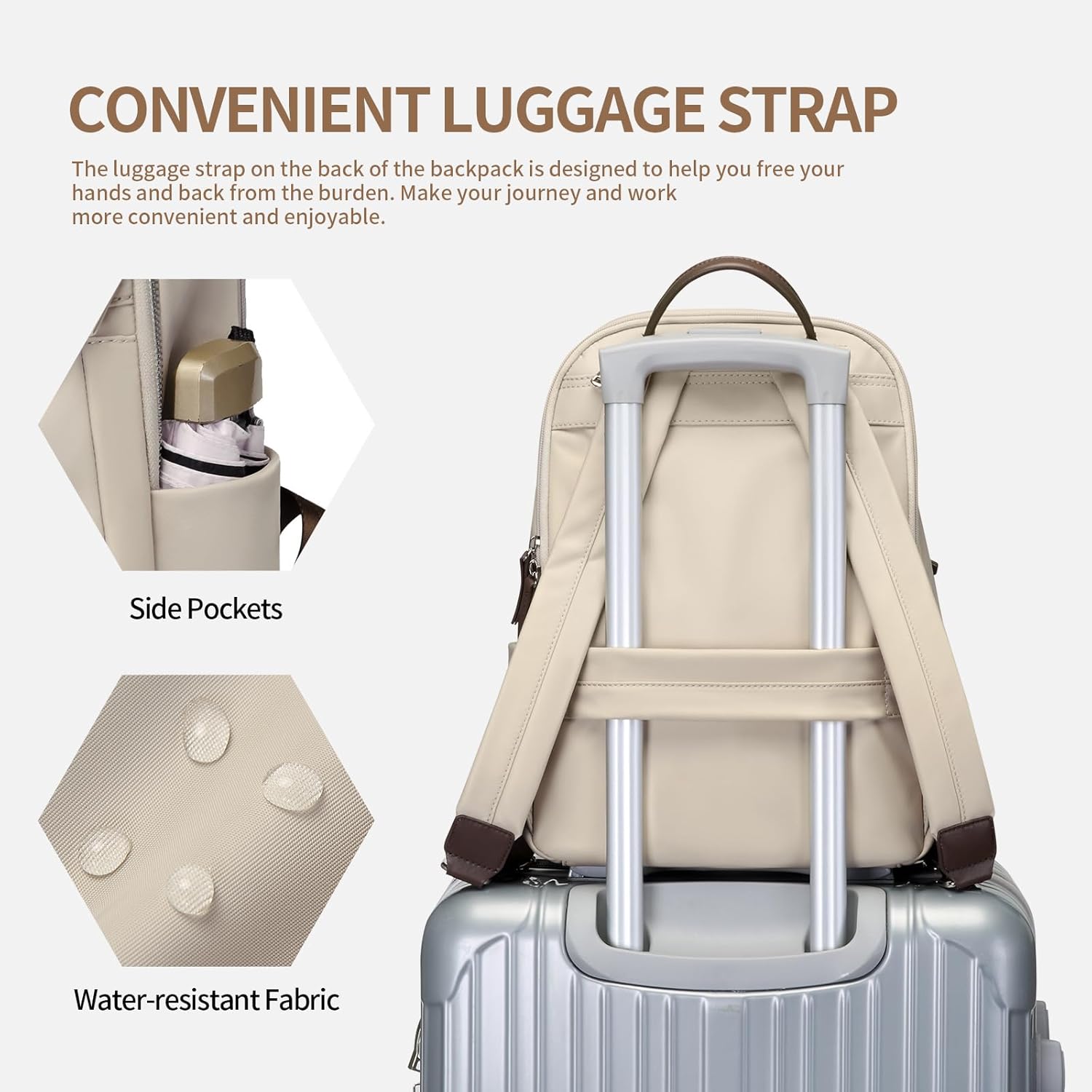 GOLF SUPAGS Womens Laptop Backpack with Separate Laptop Compartment Water Resistant Computer Backpacks Fits 14 Inch Notebook Travel Work College Bags (14-Inch, Apricot) - Image 7