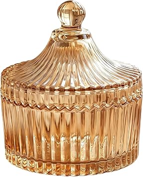UPSTORE 1PCS 300ml/10oz Tent Shaped Crystal Glass Candy Jar with Lid Jewelry Box Sugar Bowl Jar Biscuit Barrel Buffet Storage Container for Home Office Desk Decor