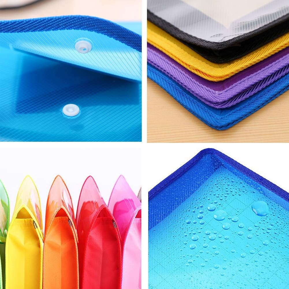 Abgream 7 Pack File Folder - Expandable Poly Envelopes B4 Plastic Document Folder Button Closure Waterproof File Pouch with 7pcs Black Gel Ink Pens for School Office Supplies (Assorted Colors)