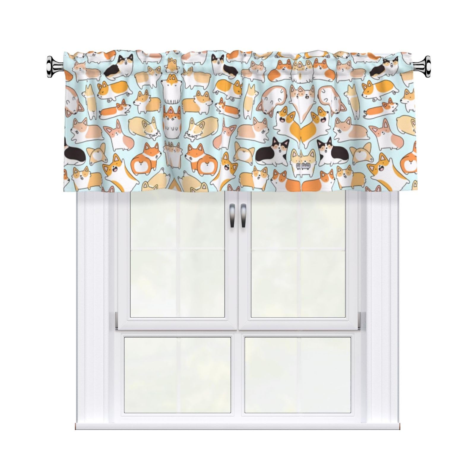 HJFCZH WHJSSF Corgi Pattern Prints 54x18in Curtain Valance - Peach Skin Polyester Kitchen Cover with Light Filtering Floral & 3" Rod Pocket