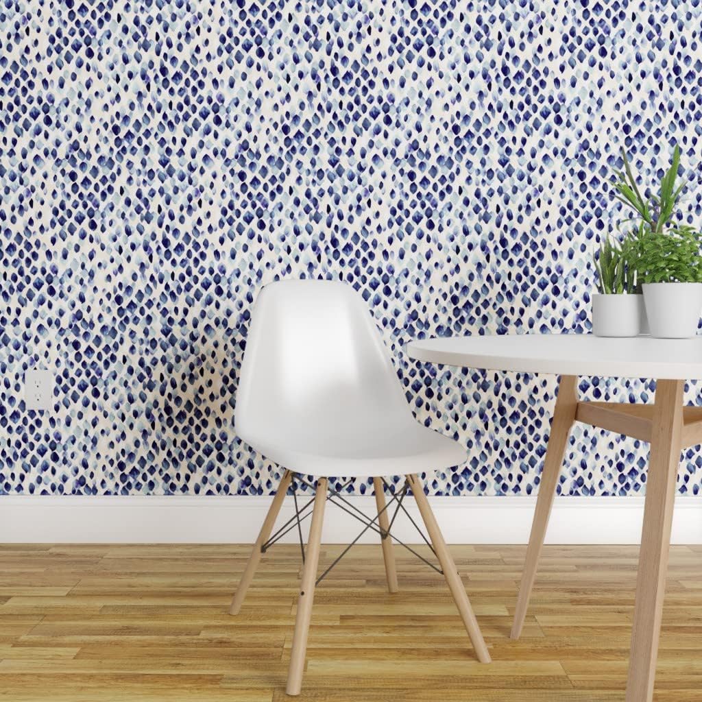 Greatest Product Peel & Stick Wallpaper 9ft x 2ft - Indigo Rain Nature Diamond Fashion Watercolor Blue Abstract Custom Removable Wallpaper by Spoonflower